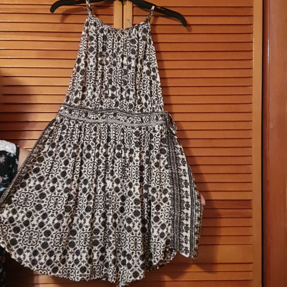 Free People Black and White Printed Smocked Sundress